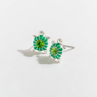 Silver & Green Turtle Stud Earrings