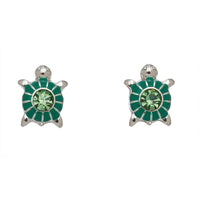 Silver & Green Turtle Stud Earrings
