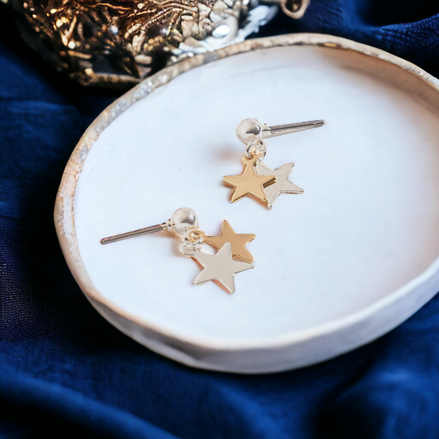 Mixed Metal Star Drop Earrings