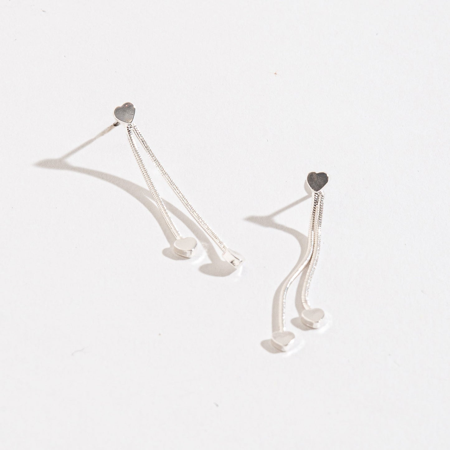 Silver Heart Chain Drop Earrings