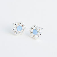 Ear Sense Silver and Blue Stone Flower Stud Earrings