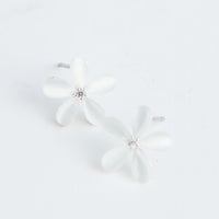 Ear Sense Silver White Cateye Flower Stud Earrings