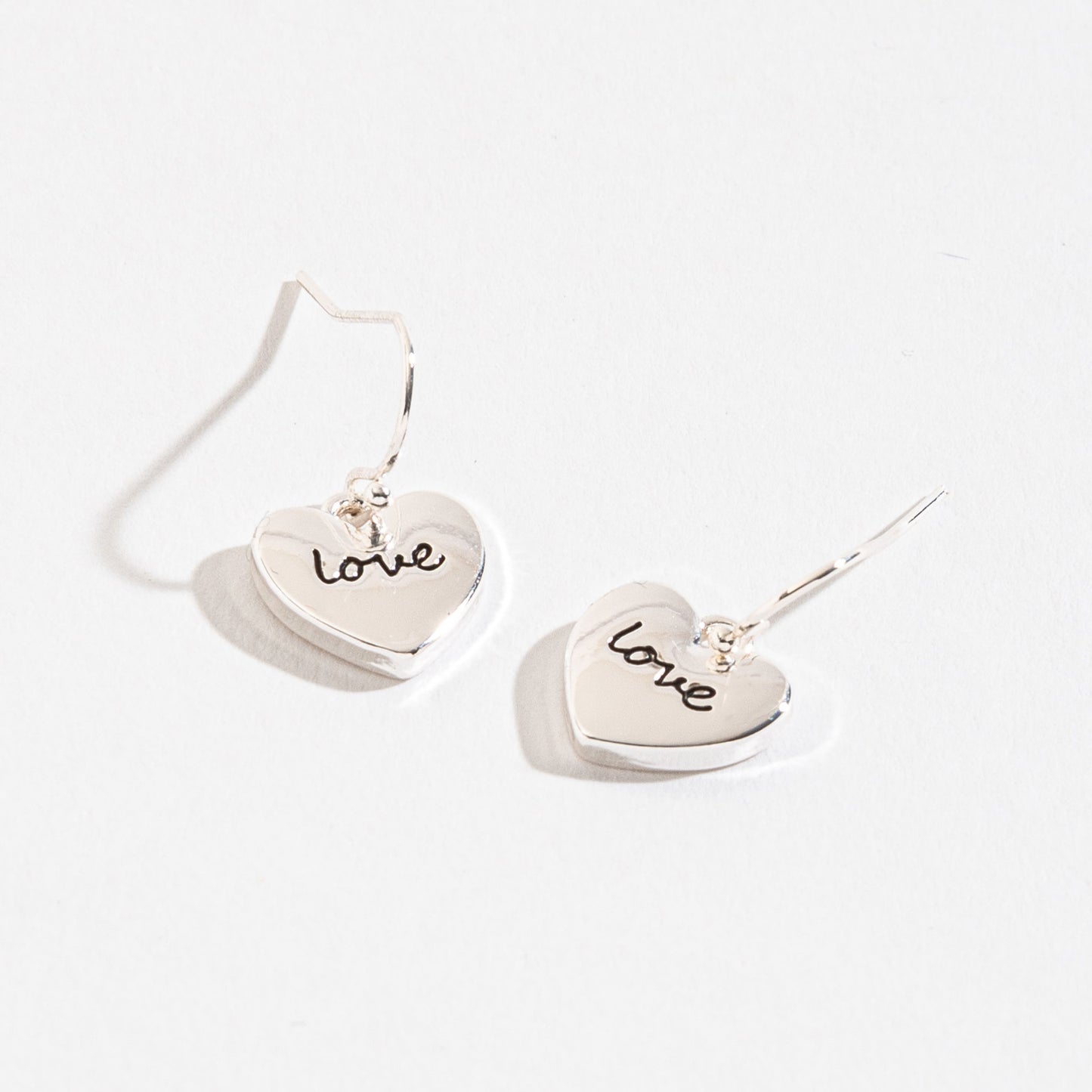Silver Love Heart Dangle Earrings
