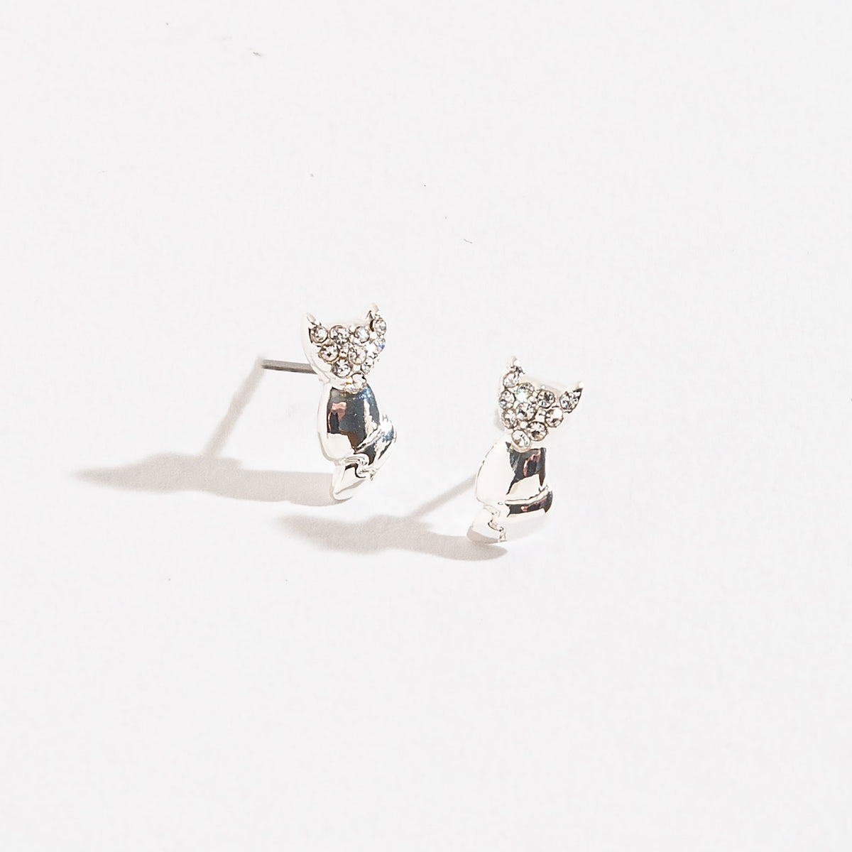 Silver Cat Pave Stud Earrings