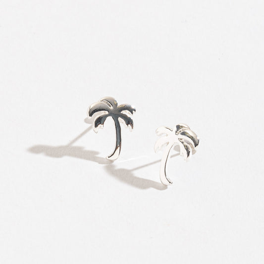 Silver Palm Tree Stud Earrings