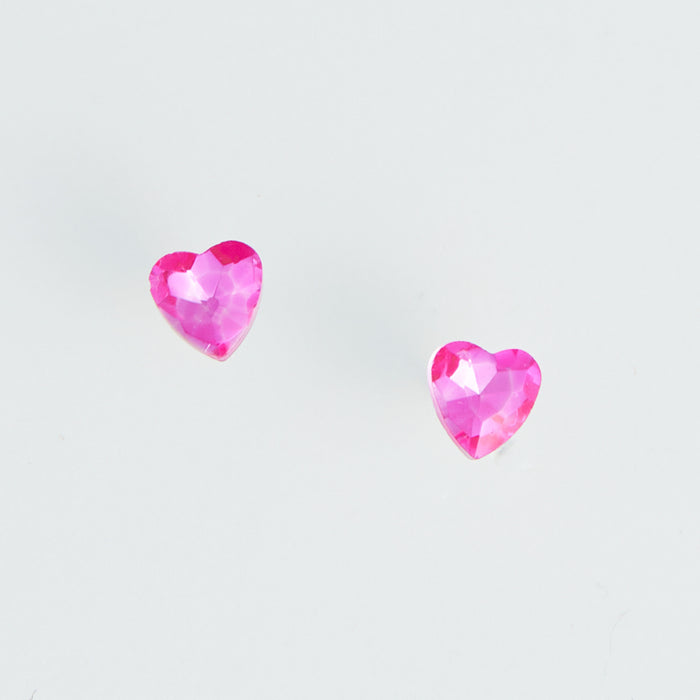 Ear Sense Pink Crystal Heart Stud Earrings