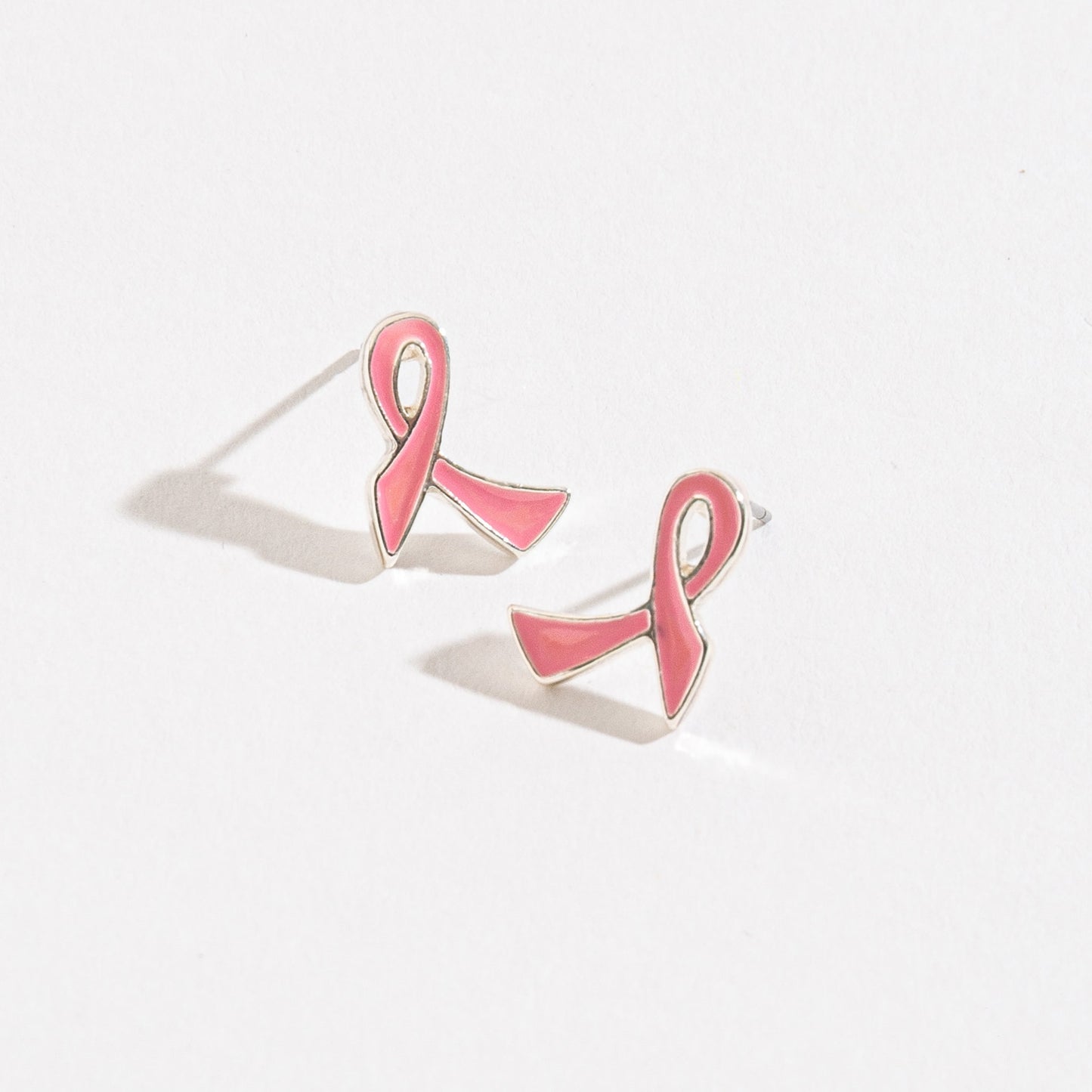 Pink Breast Cancer Awareness Ribbon Stud Earrings