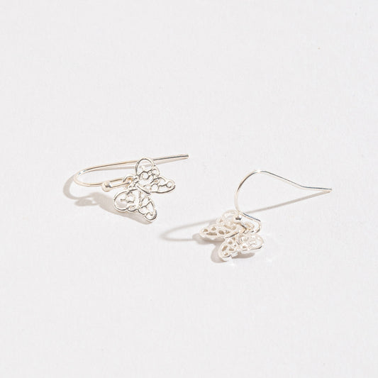 Butterfly Silver Filigree Drop Earrings