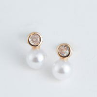 Ear Sense Gold Pearl and Crystal Drop Earrings