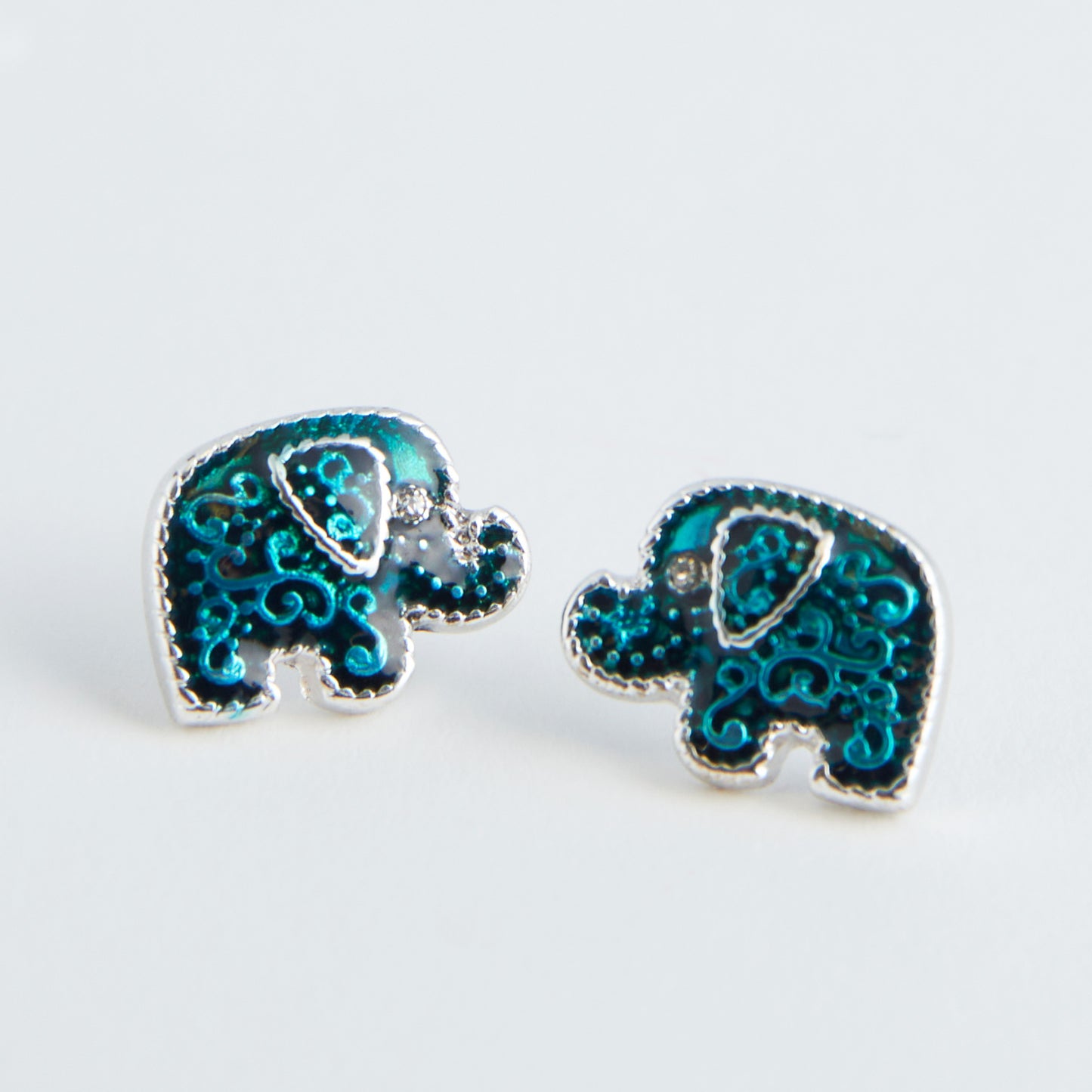 Ear Sense Silver and Turquoise Elephant Stud Earrings