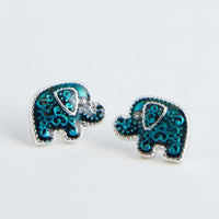 Ear Sense Silver and Turquoise Elephant Stud Earrings