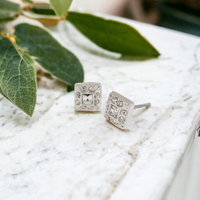 Silver Square Crystal Stone Stud Earrings