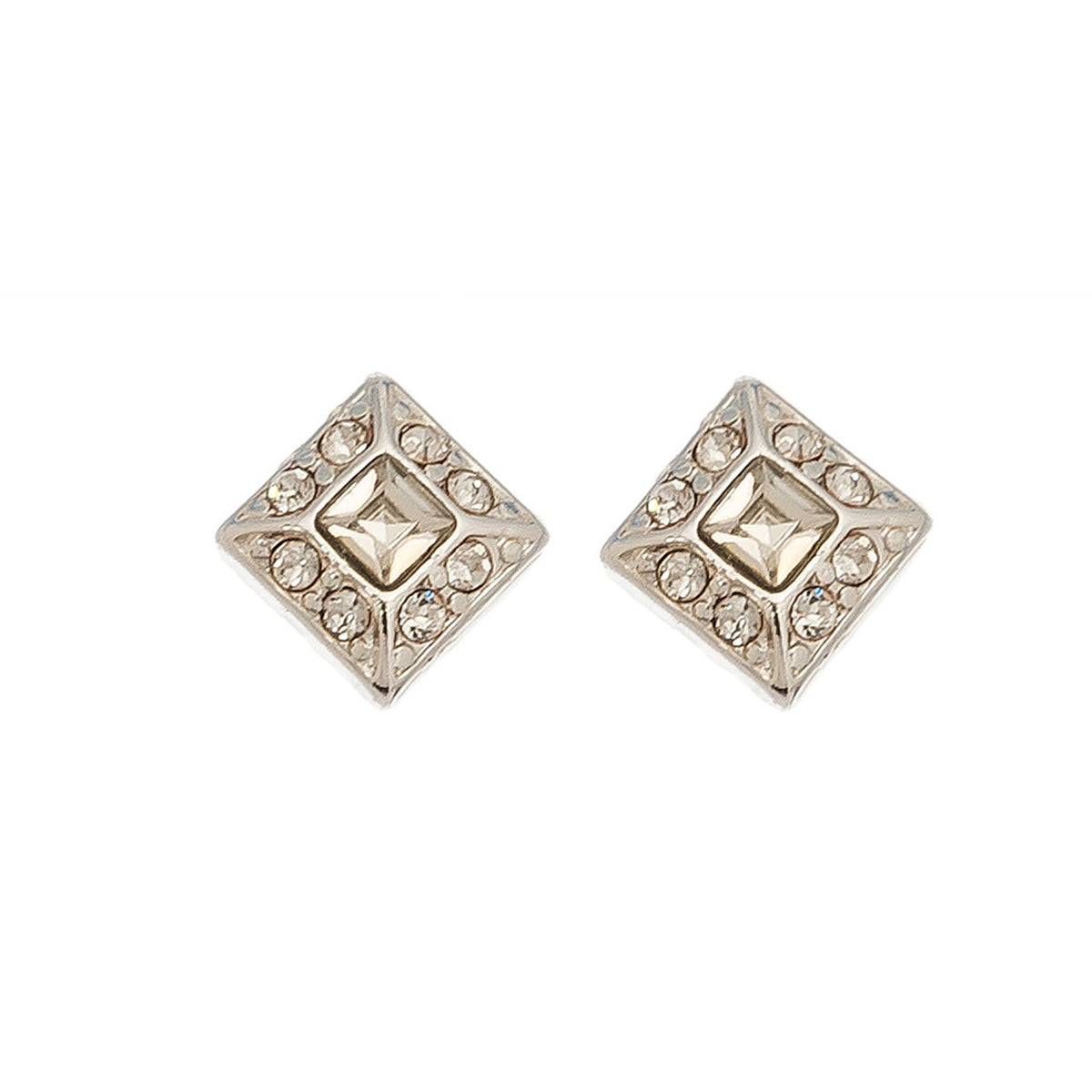 Silver Square Crystal Stone Stud Earrings