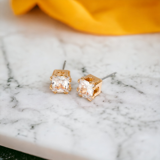 5mm Square Cubic Zirconia Stud Earrings