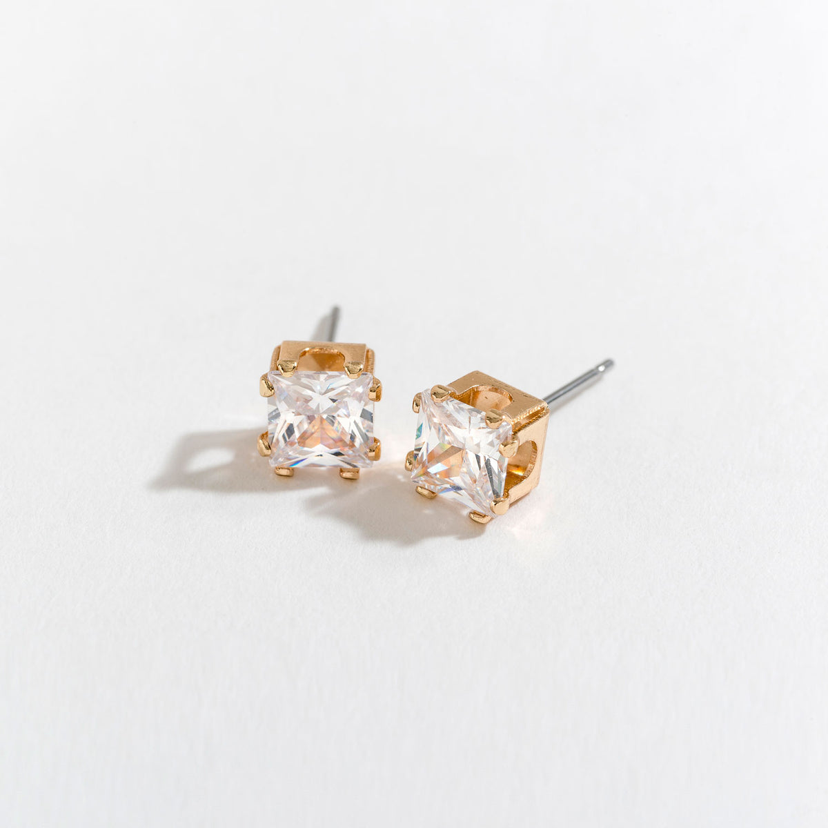 6mm Square Cubic Zirconia Stud Earrings