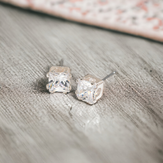 6mm Square Cubic Zirconia Stud Earrings