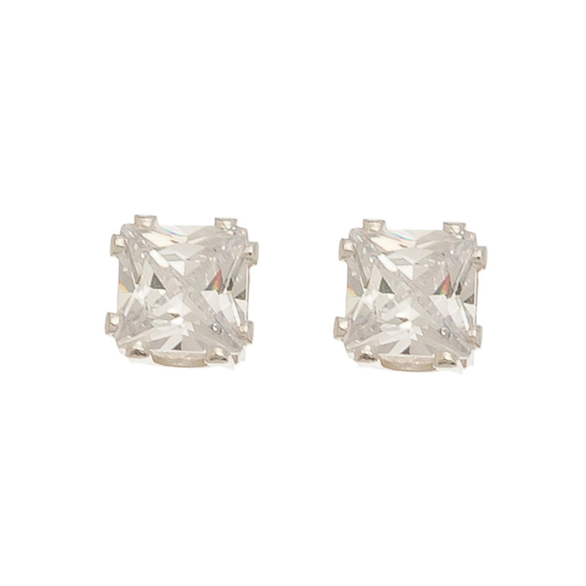 6mm Square Cubic Zirconia Stud Earrings
