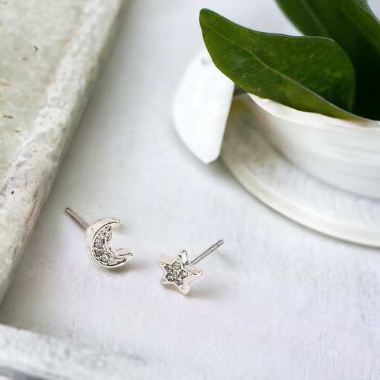 Moon & Star Pave Stud Earrings