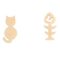 Stud Buds Gold Kitty & Fish Bone Stud Earrings