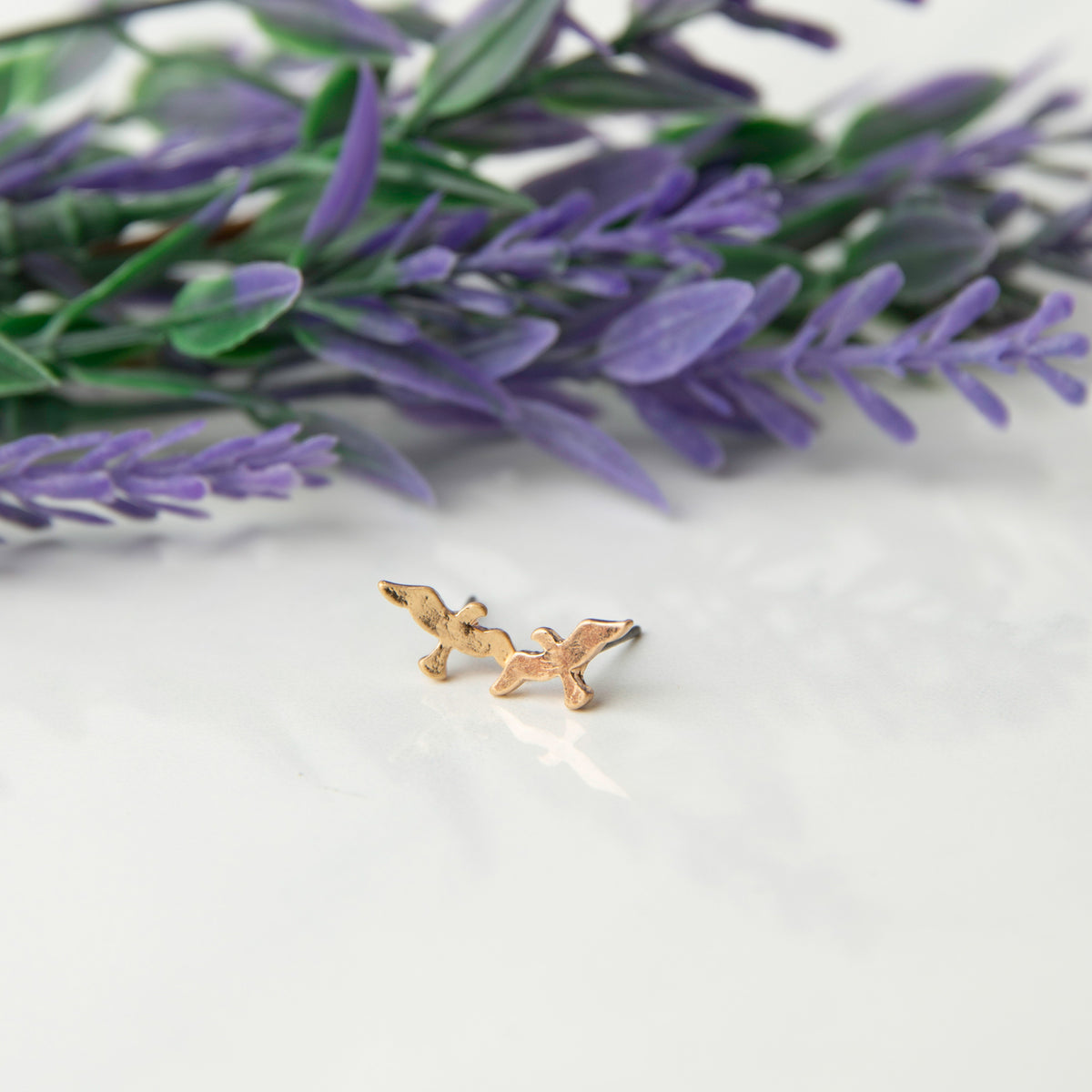 Seagull Gold Stud Bud Earrings