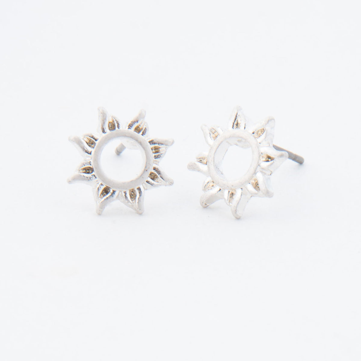 Sun Silver Stud Bud Earrings