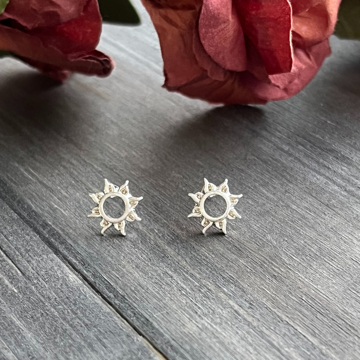 Sun Silver Stud Bud Earrings