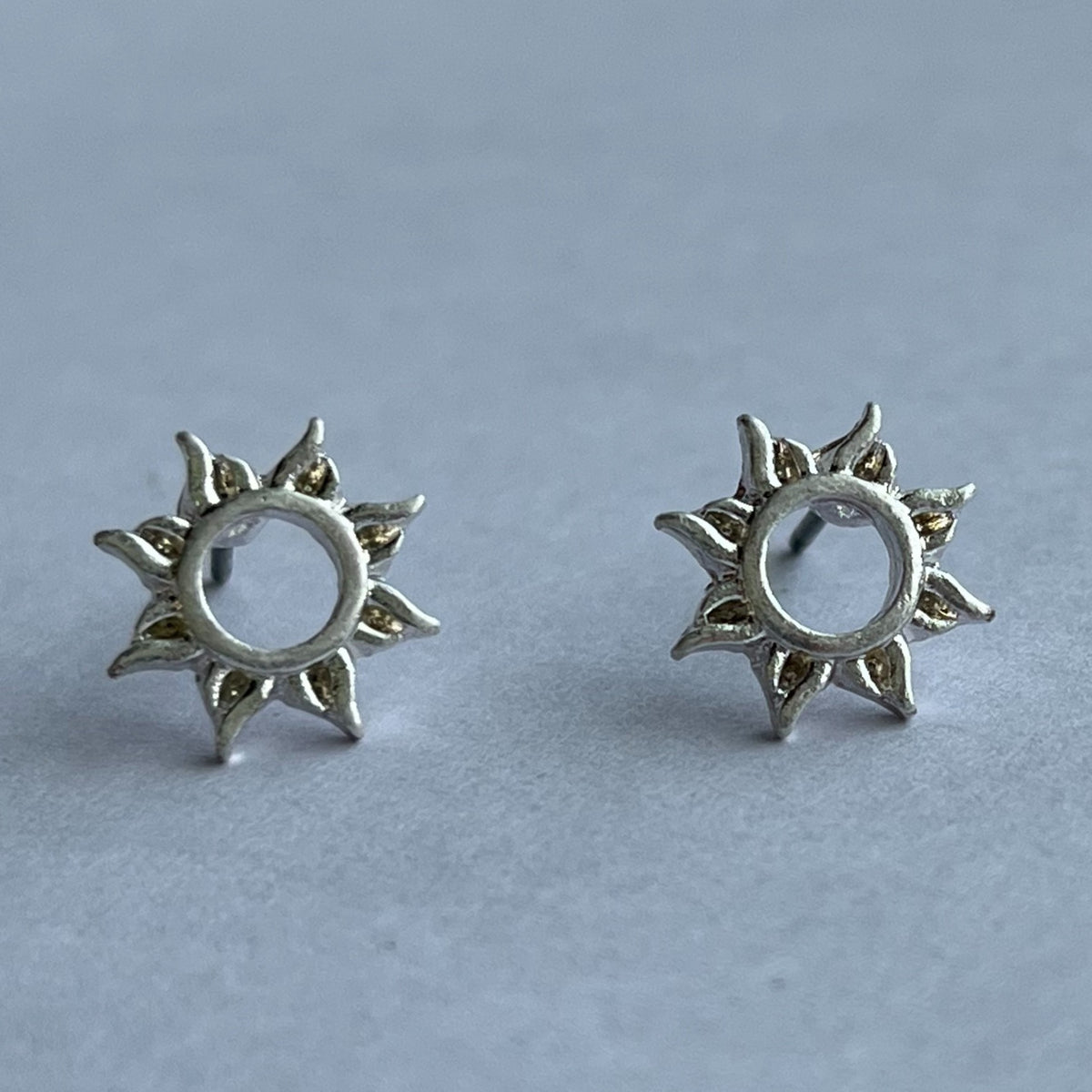Sun Silver Stud Bud Earrings
