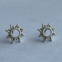 Sun Silver Stud Bud Earrings