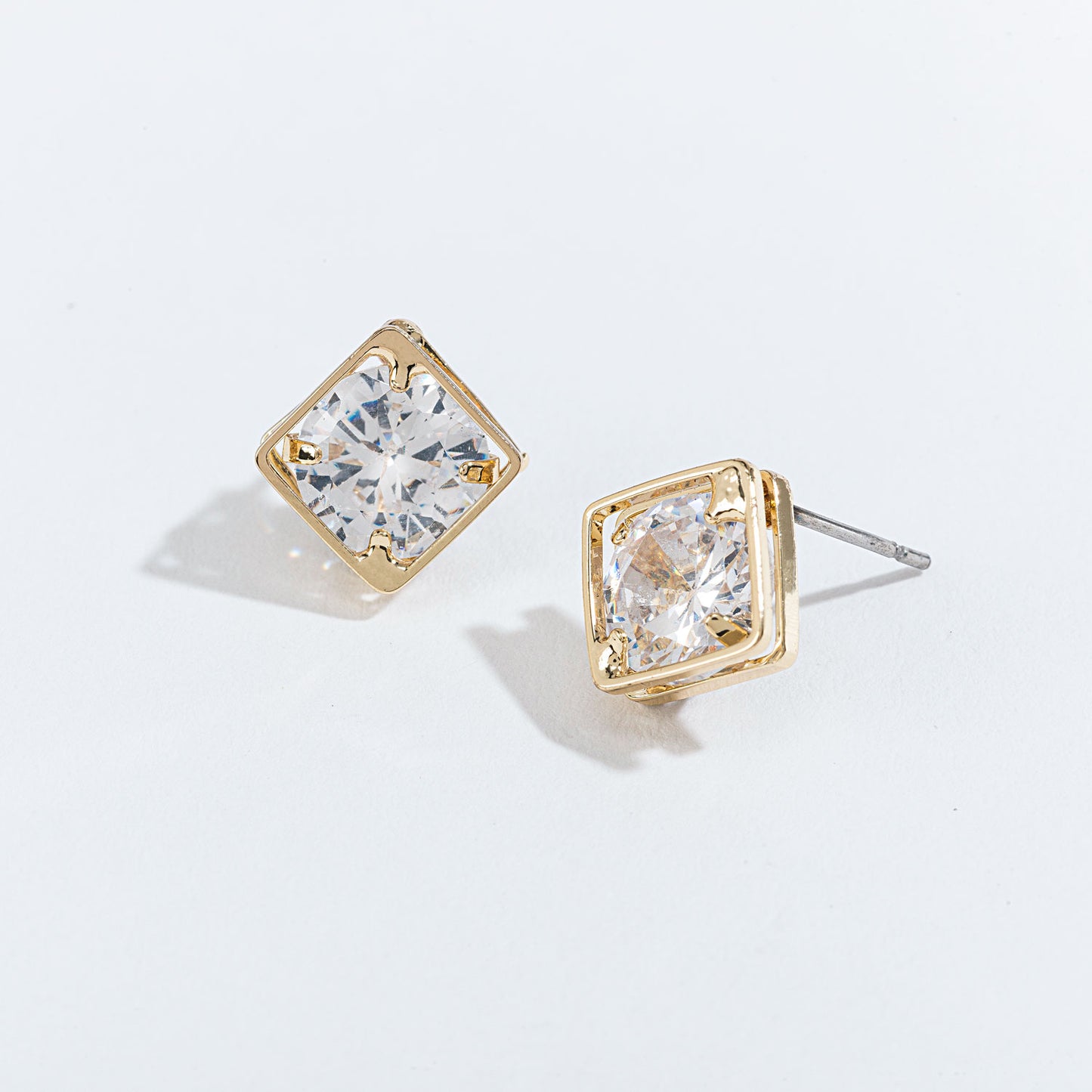 Cubic Zirconia Diamond Frame Stud Earrings