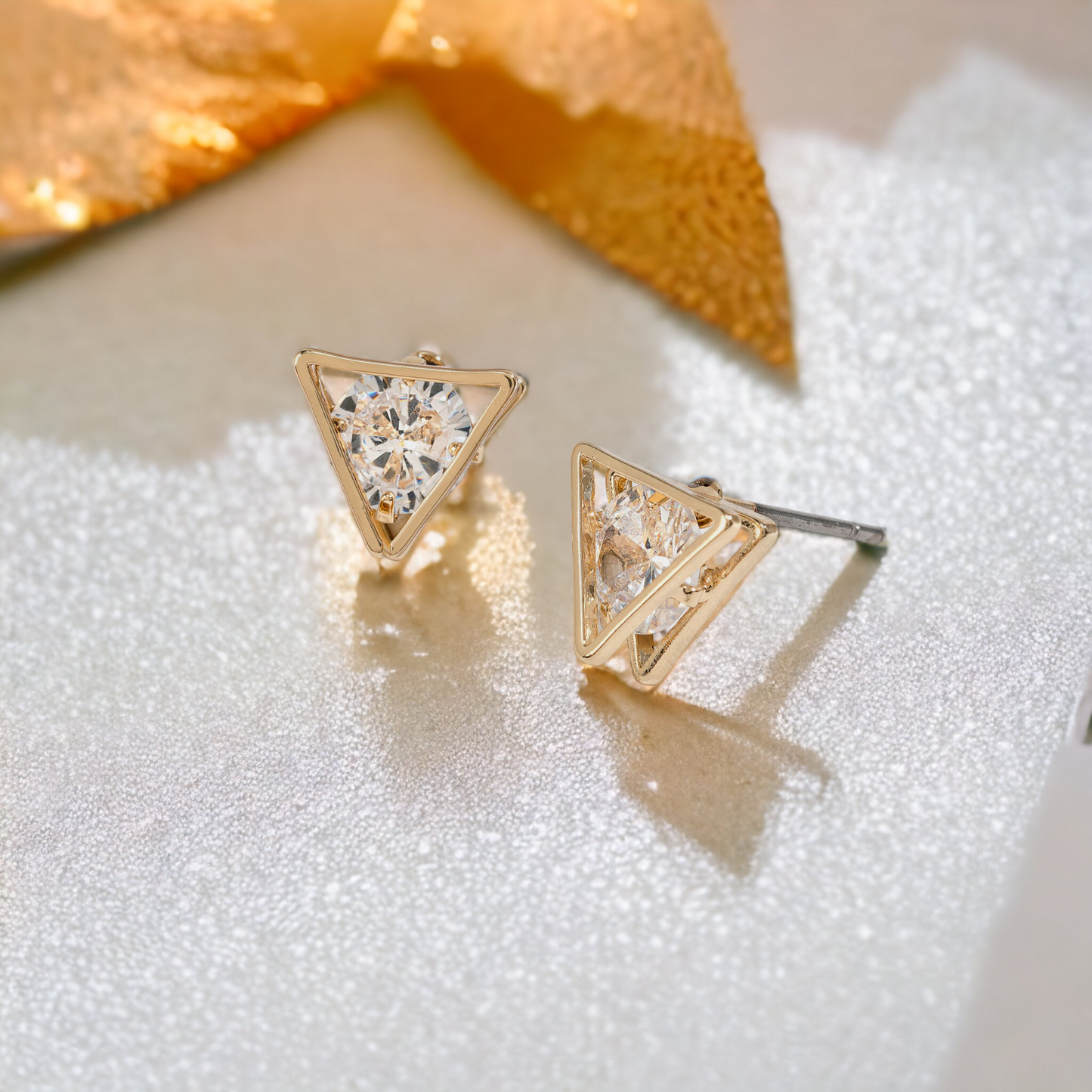 Cubic Zirconia Triangle Frame Stud Earrings