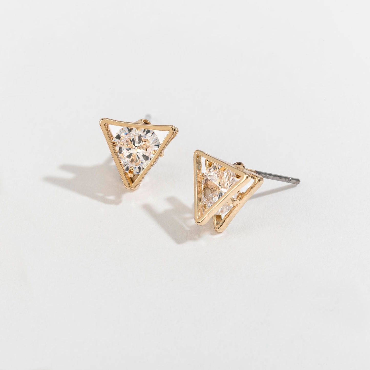 Cubic Zirconia Triangle Frame Stud Earrings