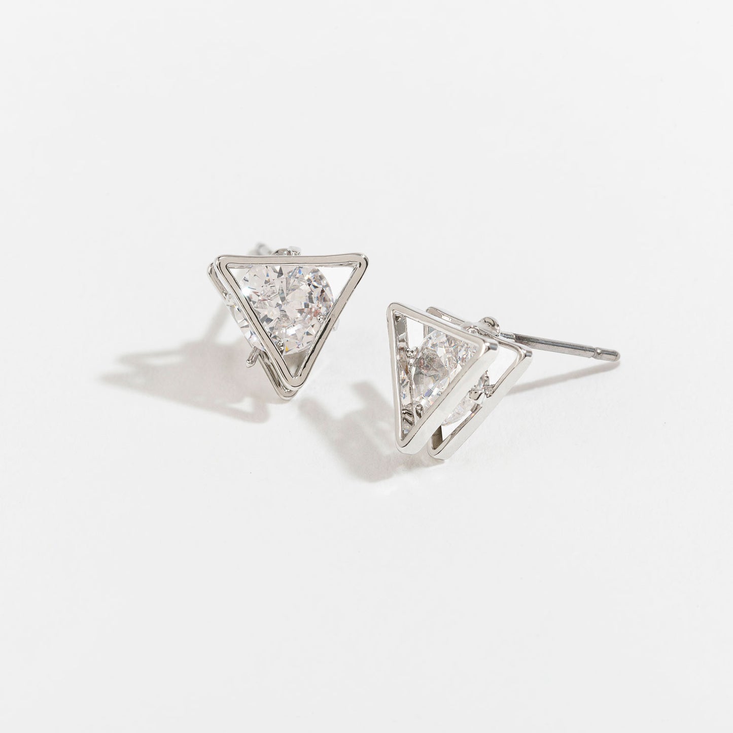 Cubic Zirconia Triangle Frame Stud Earrings