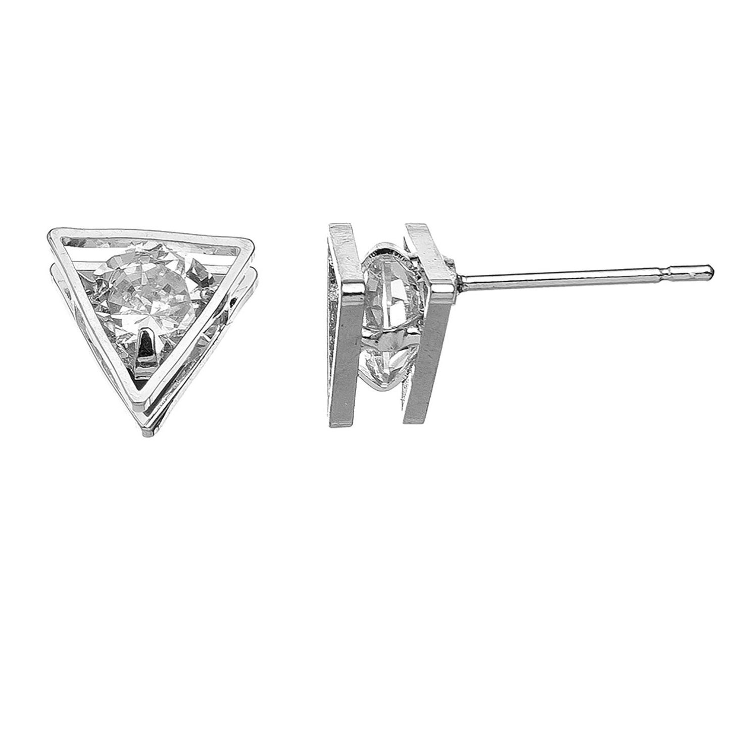 Cubic Zirconia Triangle Frame Stud Earrings