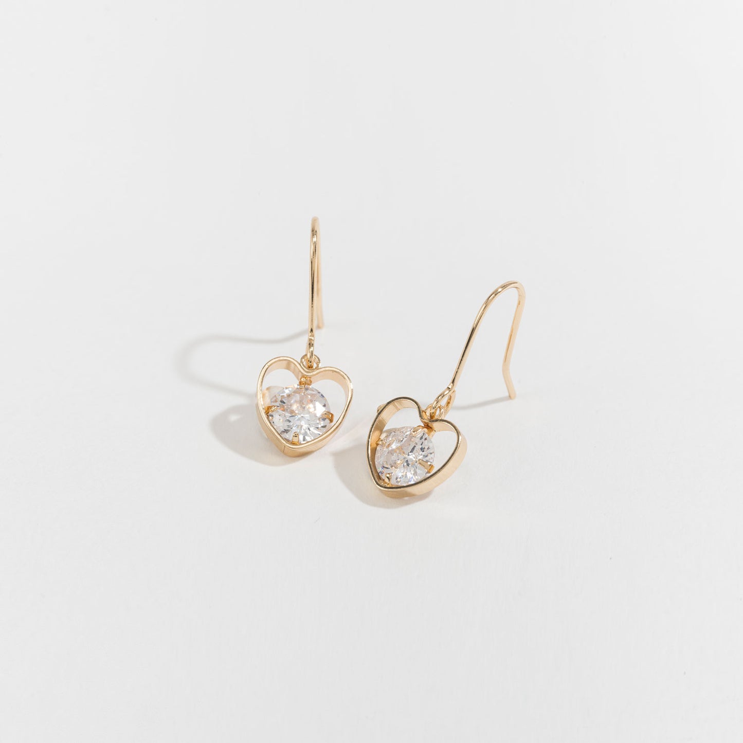 Cubic Zirconia Gold Heart Drop Earrings