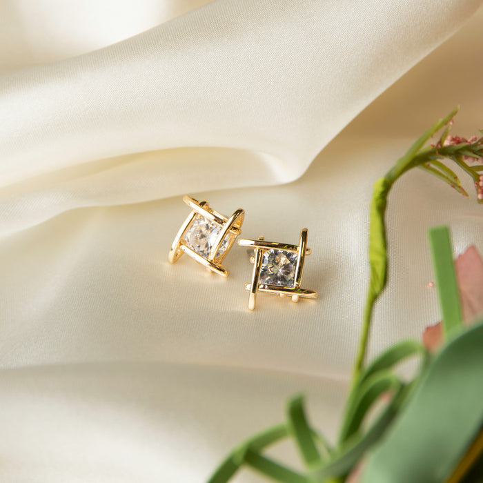 Dazzler Linked Square Cubic Zirconia Stud Earrings