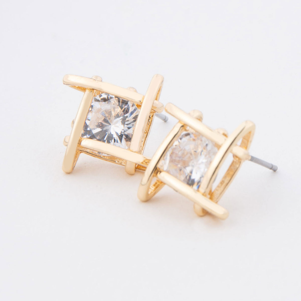 Dazzler Linked Square Cubic Zirconia Stud Earrings