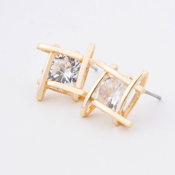 Dazzler Linked Square Cubic Zirconia Stud Earrings