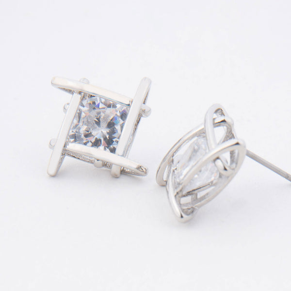 Dazzler Linked Square Cubic Zirconia Stud Earrings