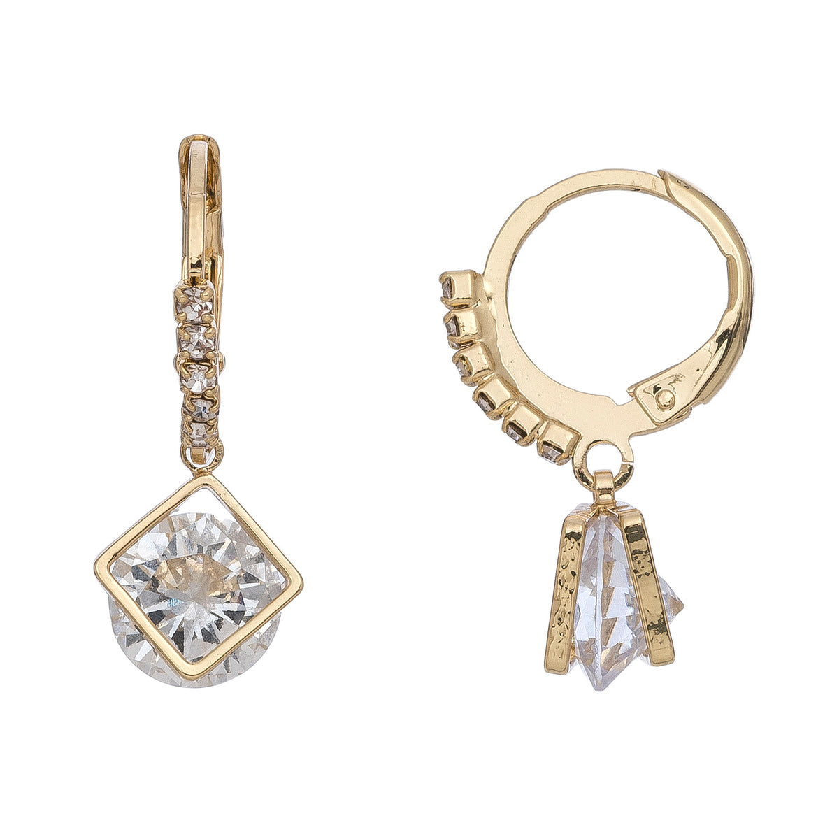 Dazzler Cubic Zirconia Diamond Shape Hoop Earrings