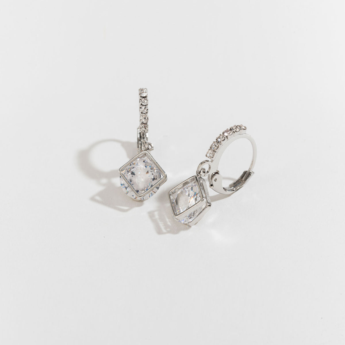 Dazzler Cubic Zirconia Diamond Shape Hoop Earrings