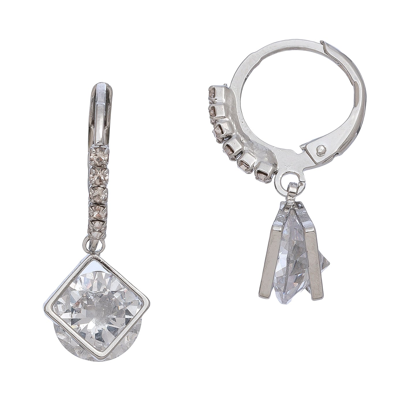 Cubic Zirconia Diamond Shape Hoop Earrings