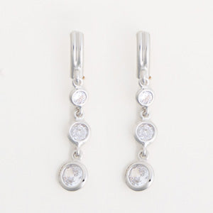 Drop Earrings Dazzlers Graduated CZ Bezel Three-Stone