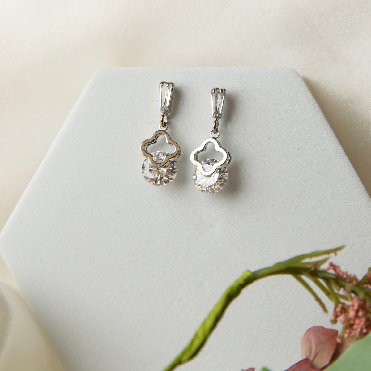 Dazzler Flower Cubic Zirconia Drop Earrings
