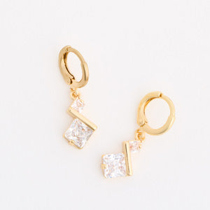 Hoop Earrings Dazzlers Princess Cut CZ Geometric Ribbon Drop