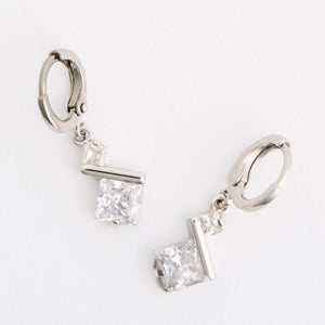 Hoop Earrings Dazzlers Princess Cut CZ Geometric Ribbon Drop