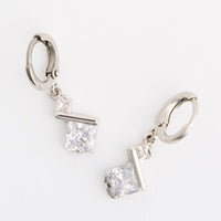 Hoop Earrings Dazzlers Princess Cut CZ Geometric Ribbon Drop