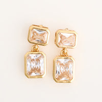 Drop Earrings Dazzlers Two-Stone Emerald Cut CZ Statement
