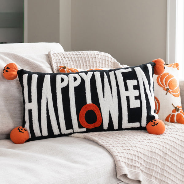 Happy Halloween 12x22 Embroidered Lumbar Pillow