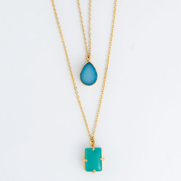 Ezra 18k Gold layered Stone Pendant Necklace