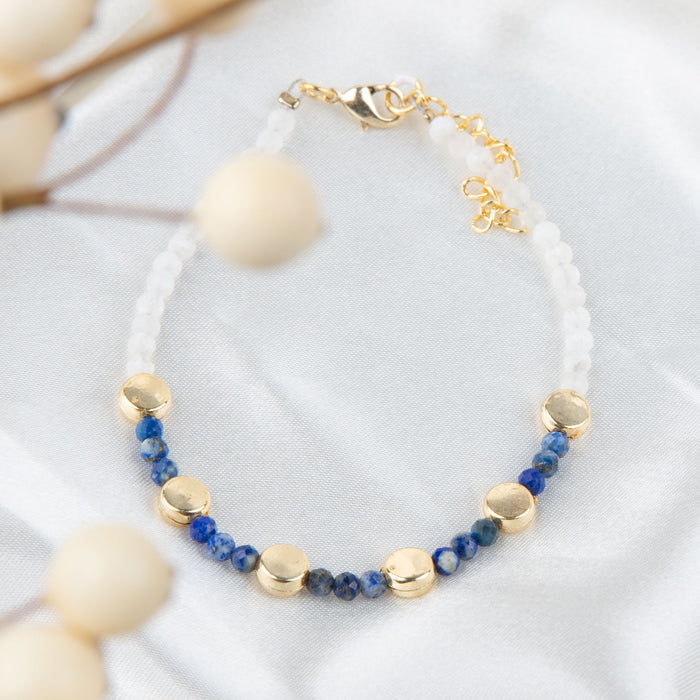 Taissa 18k Gold Genuine Lapis Disc Bracelet